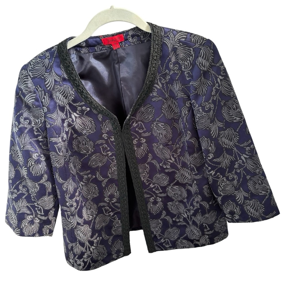 Vintage Joni B Textured Embroidered Jacket 3/4 Sleeves Hook & Eye Woman's Medium